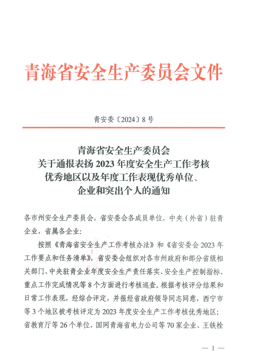 喜報！2023年度安全生產(chǎn)工作優(yōu)秀企業(yè)和突出個人名單揭曉！